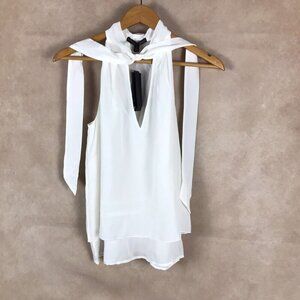 Chelsea And Walker Sheer White Sleeveless Silk Bow Top NWT Size 2